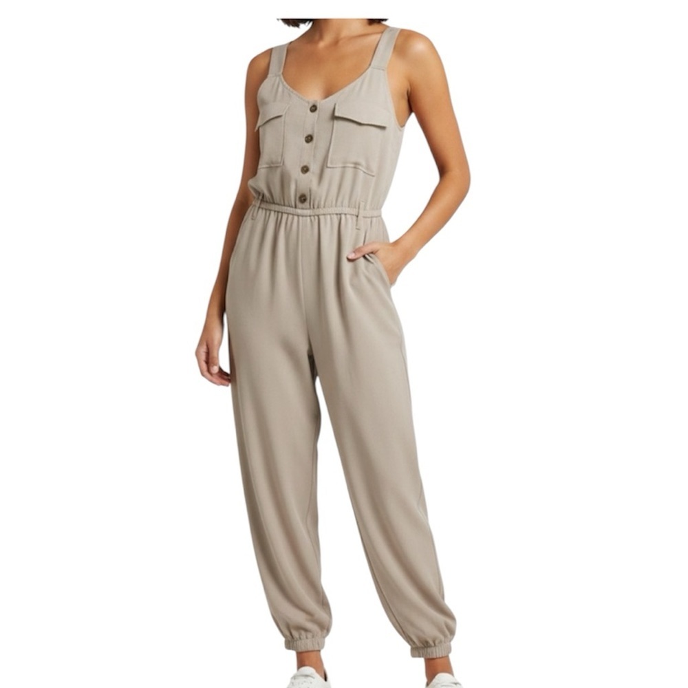 Luna chix Stylish Taupe Jumpsuit with Button Accents